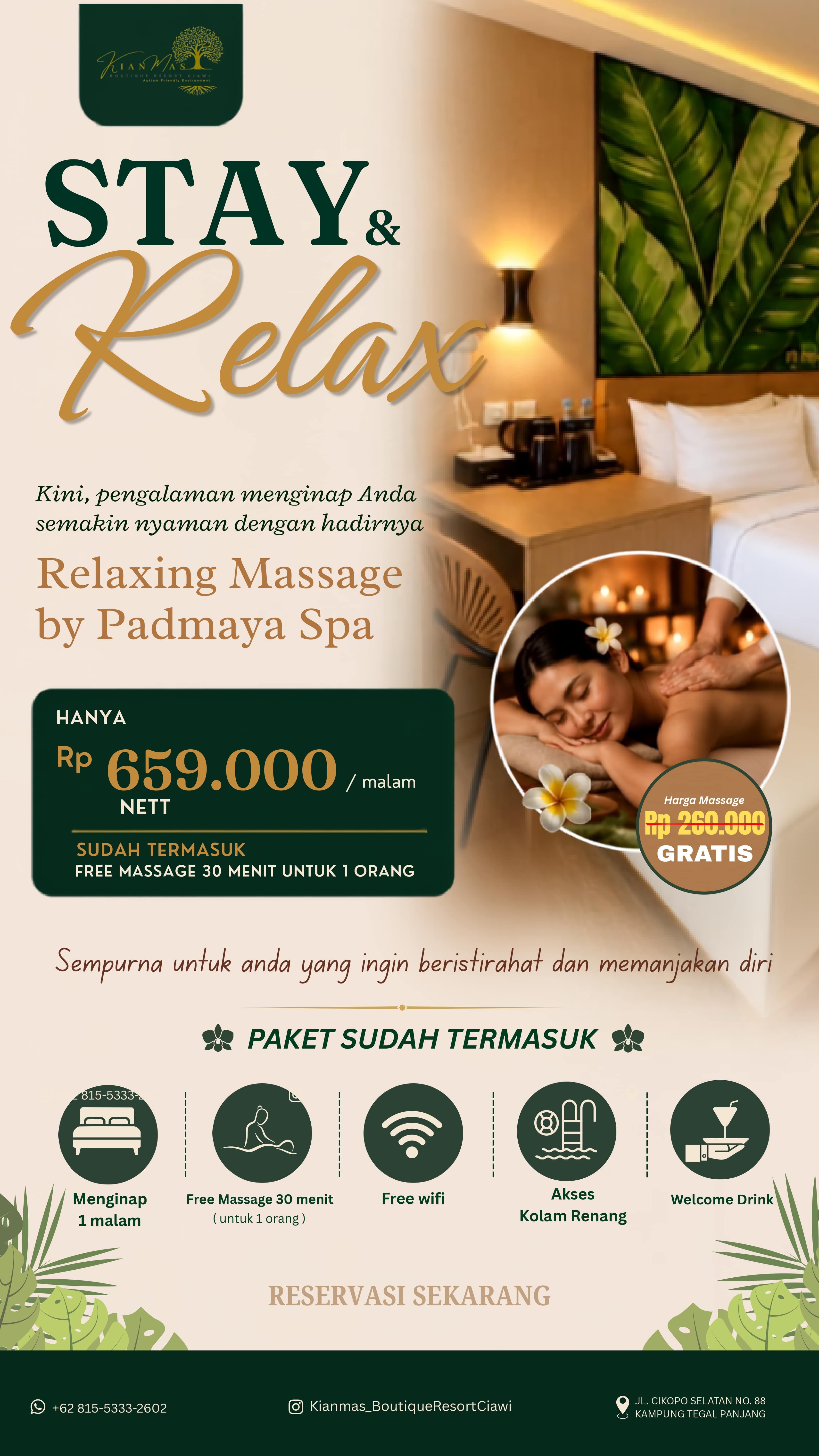 Stay and Relax room package with massage promotion