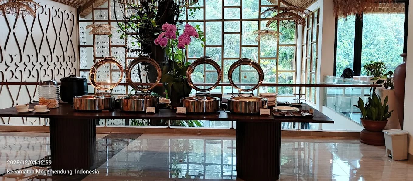 Buffet setup by the windows at Hoya Lounge